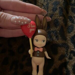 Sonny Angel Bunny Figure with Red 'I Love You' Balloon - Brown